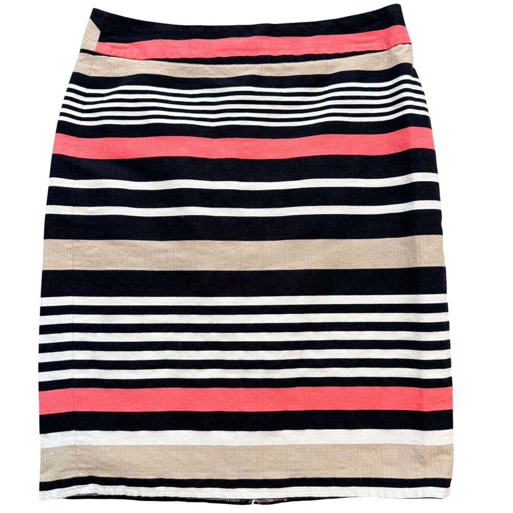 Banana Republic Pencil Skirt Womens 2 Multicolor Striped Textured Back Zip Vent